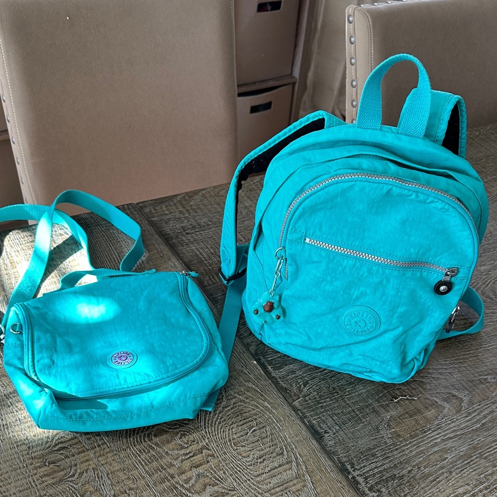 Kipling Turquoise/Teal Backpack And Crossbody/ Lu… - image 1